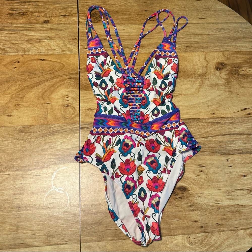 Nanette Lepore “Faux” Embroidered Floral Swimsuit